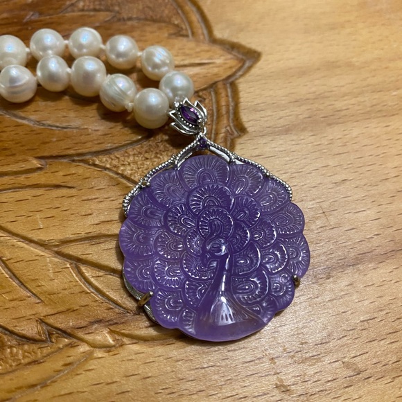D Joy Jewelry - Sterling D’Joy carved amethyst and pearls Elegant Pendant Necklace
